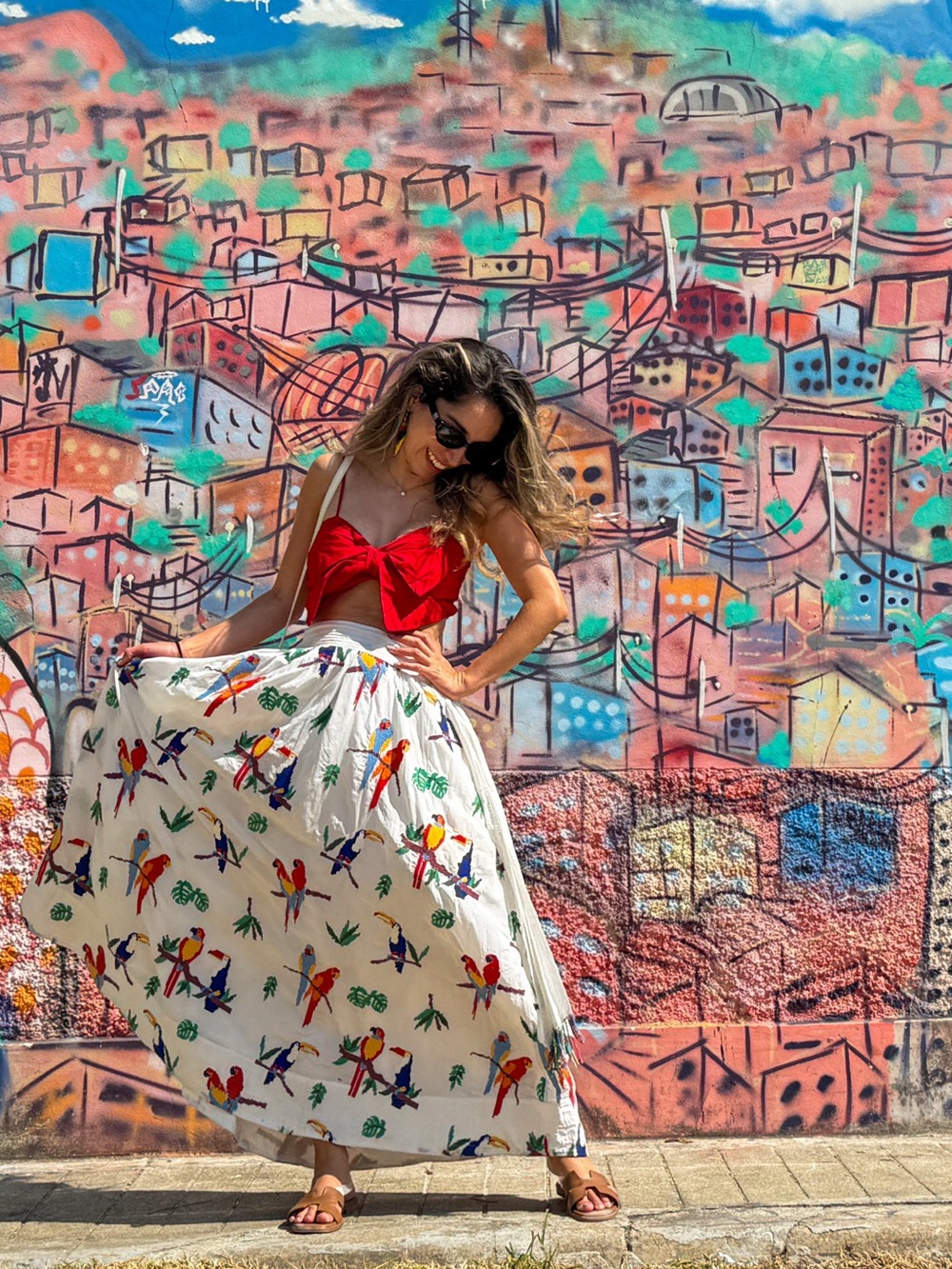 FARM Rio White Birds of Paradise-Stitched Maxi Skirt
